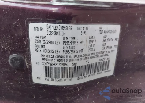 2002 Chrysler Pt Cruiser from USA, damaged, VIN 3C4FY48B82T375804